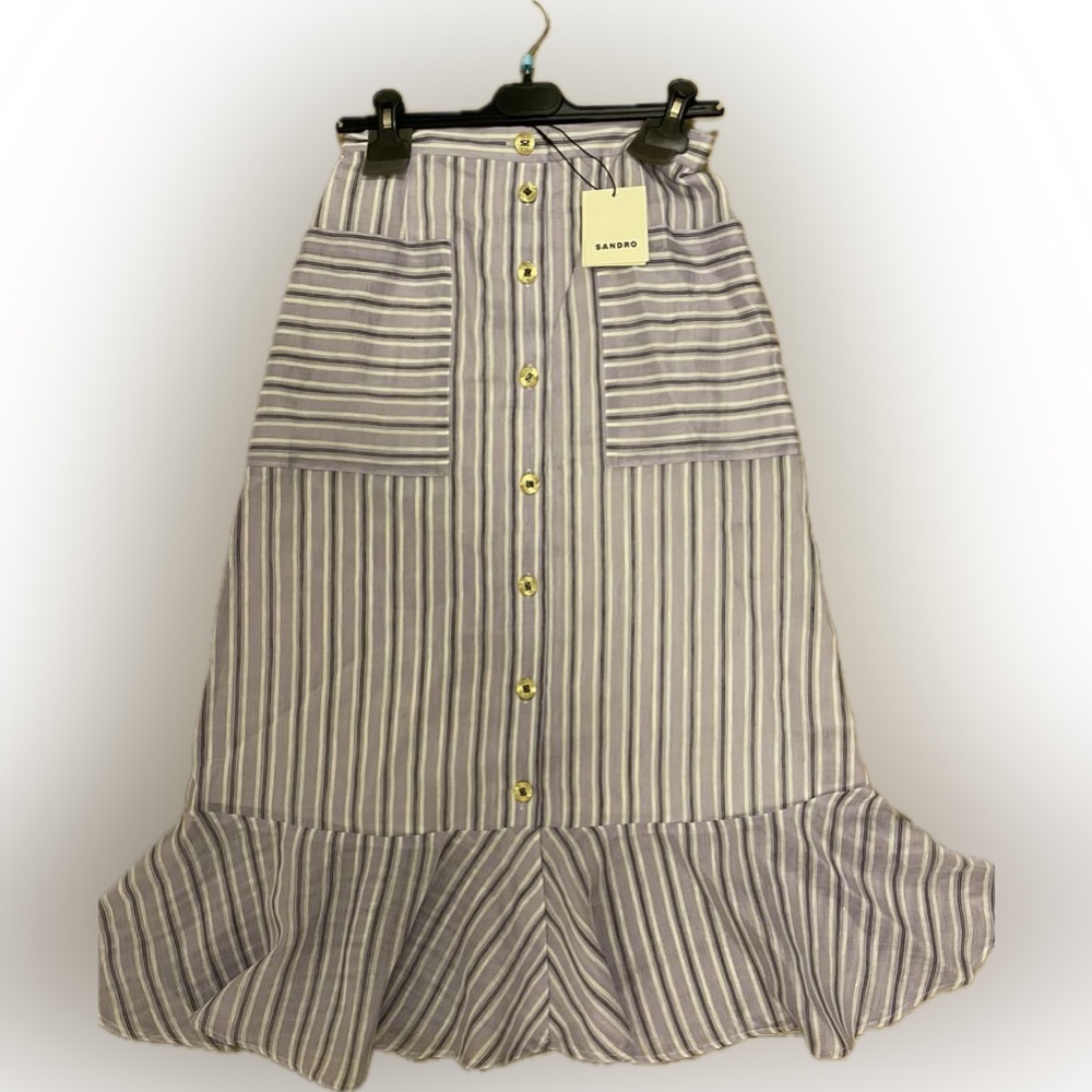 NWT Sandro Paris Lavender Striped Midi Skirt xs, s,m
